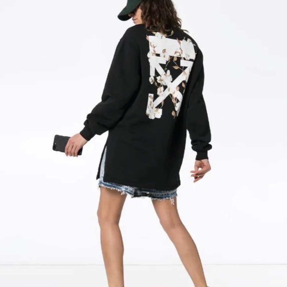 Off-White SS2019 "Flowers" Black Crewneck Sweatshirt Size M